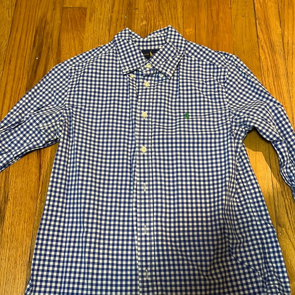 Ralph Lauren Woven Gingham Sport Shirt, Size L14/16 Blue